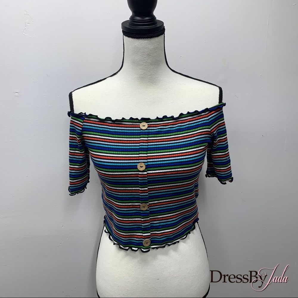 Off the shoulder striped crop top